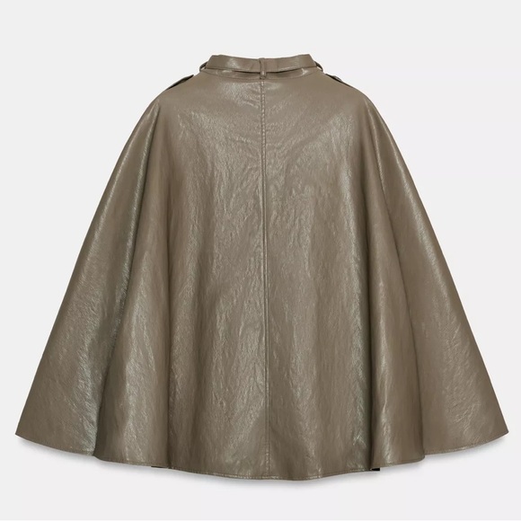 ZARA ZW COLLECTION FAUX LEATHER CAPE JACKET - Picture 9 of 11